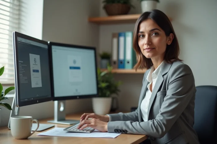 Administratrice Air France se connectant à IPN depuis son espace de télétravail à domicile