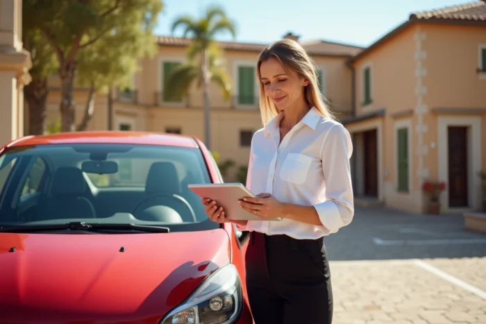 Experte en expertise automobile réalisant une évaluation de véhicule en extérieur à Aix-en-Provence
